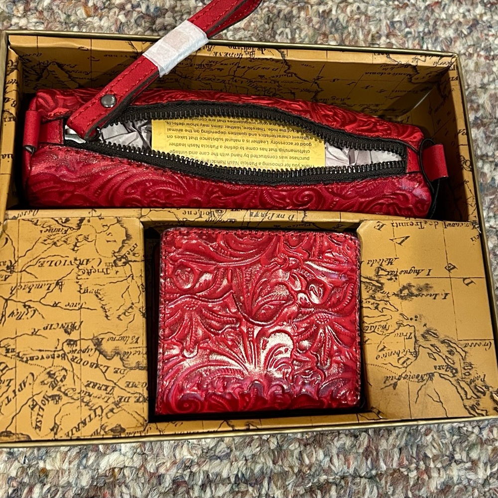 Patricia Nash red leather clutch and wallet set